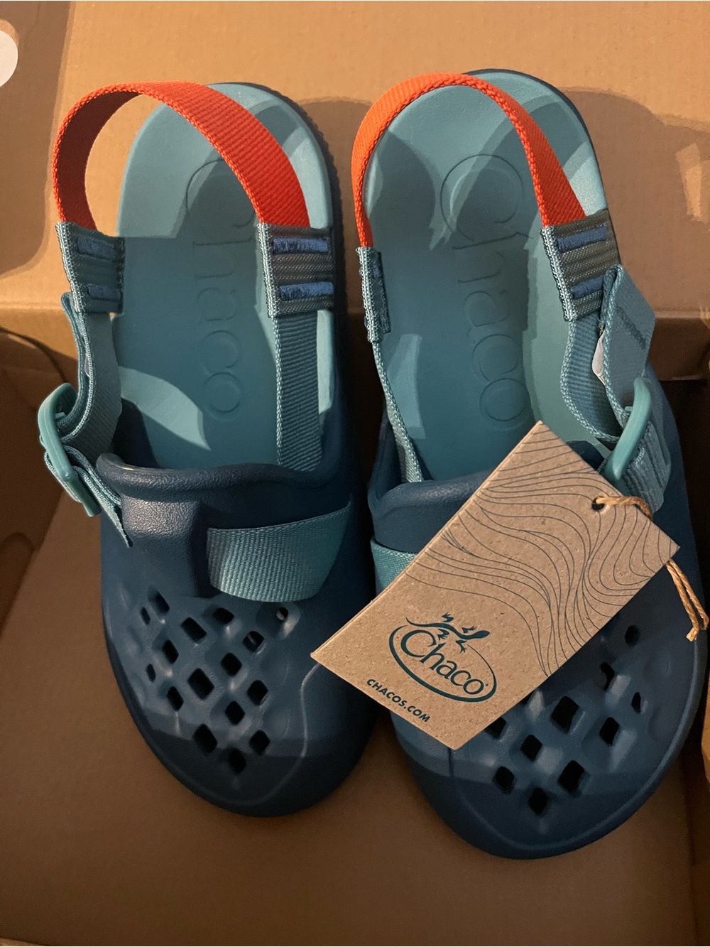 Chaco Kids Teal & Navy Water-Ready Sandals with Orange Heel Strap